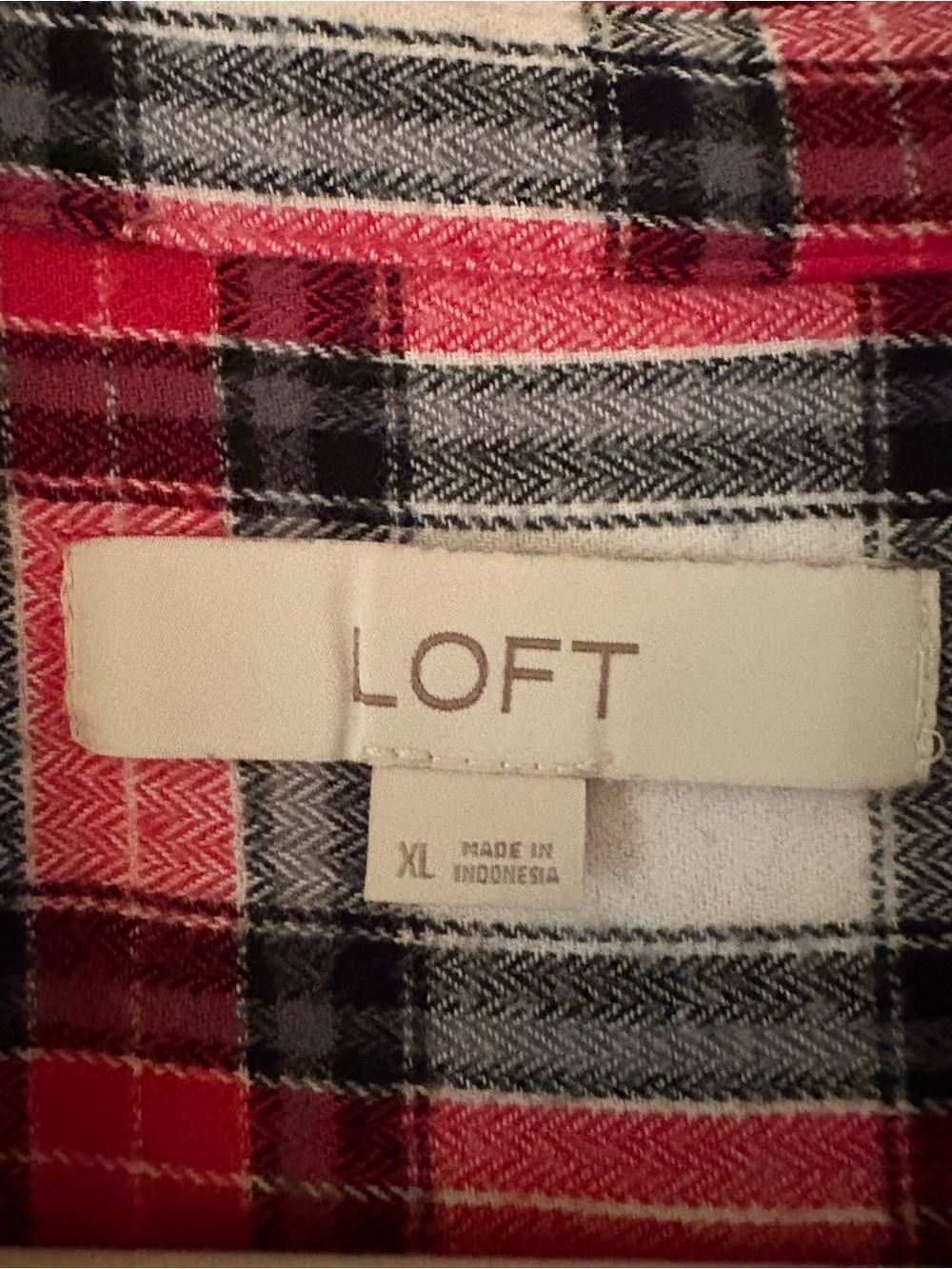 LOFT Red, White and Black Plaid Button-Down Shirt - Picture 2 of 10